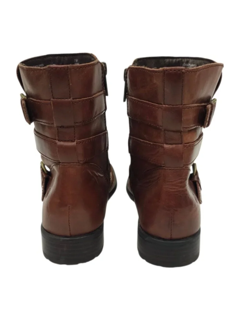 Born Ankle Boots 7.5 Strappy Multi Buckle Side Zip Brown Leather Booties Moto